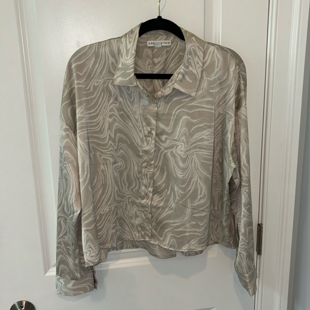 Silky Button Down Patterned Top - image 1